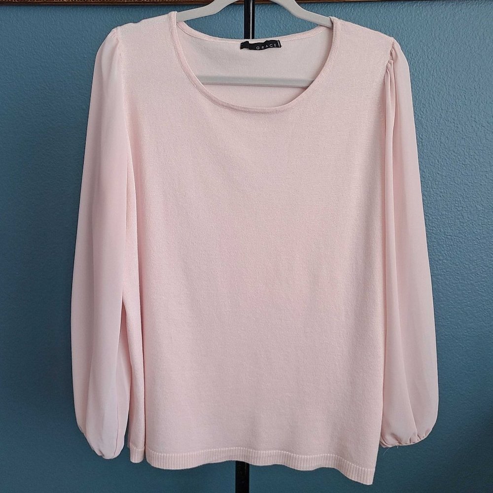 GRACE Woman XL Knit Top w/ Chiffon Sleeves